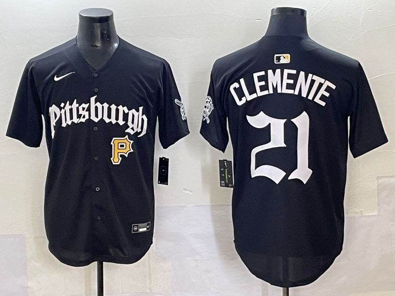 Men 2025 Pittsburgh Pirates #21 Clemente Black Five generations Joint Name Nike MLB Jersey style 13